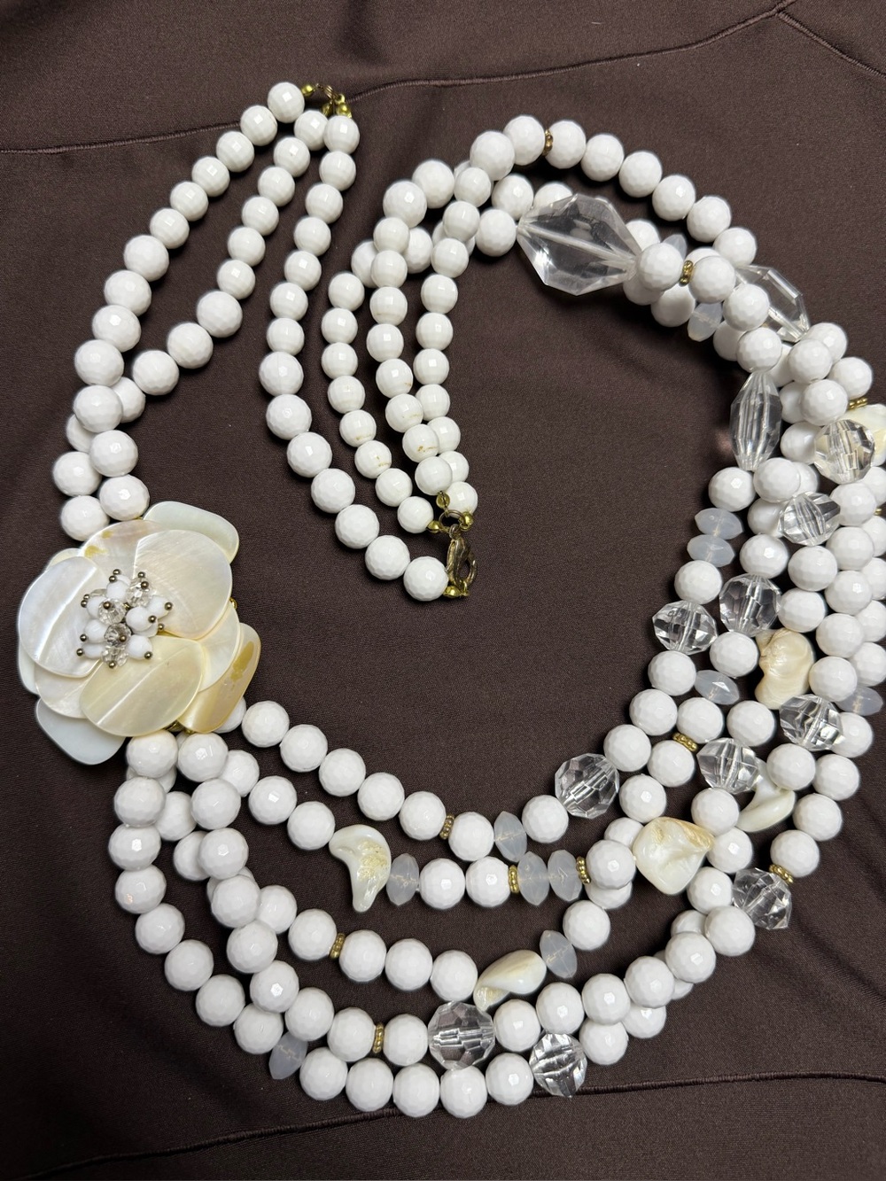 Park Lane White Beaded Multi Strand Flower Statement Necklace